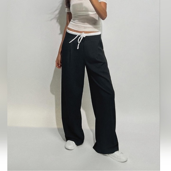 Zara DOUBLE WAIST WIDE LEG PANTS - Picture 5 of 10